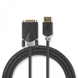 DisplayPort-Kabel | DisplayPort Male | DVI-D 24+1-Pins Male | 1080p | Verguld | 2.00 m | Rond | PVC | Antraciet | Polybag - ccbp37200at20