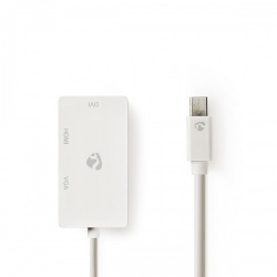 Mini DisplayPort-Kabel | DisplayPort 1.2 | Mini-DisplayPort Male | DVI-D 24+1-Pins Female / HDMI™ Input / VGA Female 15p | 21.6 Gbps | Vernikkeld | 0.20 m | Rond | PVC | Wit | Blister - ccgb37465wt02