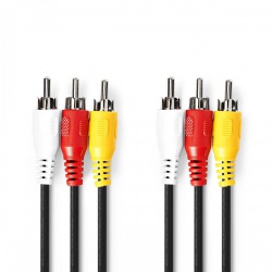 Composiet Videokabel | 3x RCA Male | 3x RCA Male | Vernikkeld | 480p | 10.0 m | Rond | PVC | Zwart | Envelop - cvgp24300bk100