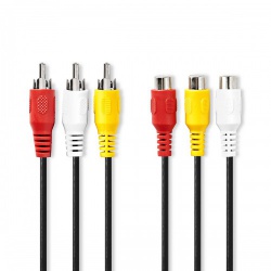 Composiet Videokabel | 3x RCA Male | 3x RCA Female | Vernikkeld | 480p | 5.00 m | Rond | PVC | Zwart | Envelop - cvgp24305bk50