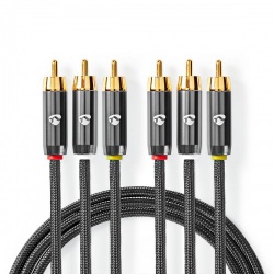 Composiet Videokabel | 3x RCA Male | 3x RCA Male | Verguld | 480p | 2.00 m | Rond | Katoen | Antraciet / Gun Metal Grijs | Cover Window Box - cvtb24300gy20