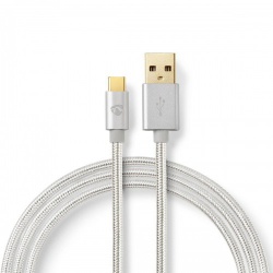 USB-Kabel | USB 2.0 | USB-A Male | USB-C™ Male | 15 W | 480 Mbps | Verguld | 1.00 m | Rond | Gevlochten / Nylon | Aluminium | Cover Window Box - cctb60600al10