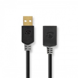 USB-Kabel | USB 2.0 | USB-A Male | USB-A Female | 480 Mbps | Verguld | 2.00 m | Rond | PVC | Antraciet | Doos - ccbw60010at20
