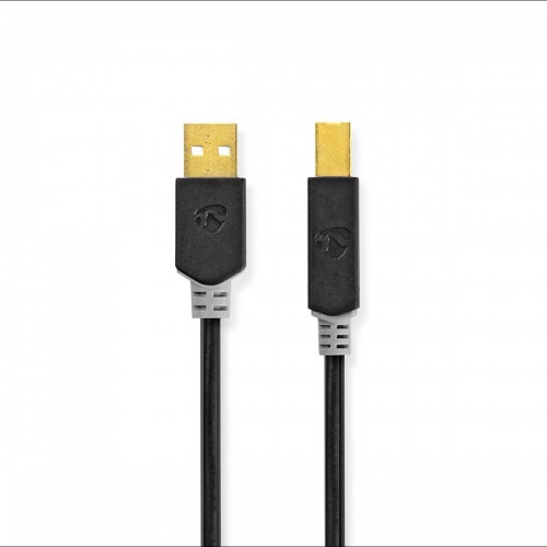 USB-Kabel | USB 2.0 | USB-A Male | USB-B Male | 480 Mbps | Verguld | 2.00 m | Rond | PVC | Antraciet | Doos - ccbw60100at20