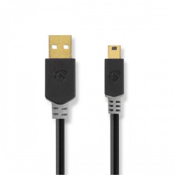 USB-Kabel | USB 2.0 | USB-A Male | USB Mini-B 5-Pins Male | 480 Mbps | Verguld | 2.00 m | Rond | PVC | Antraciet | Window Box - ccbw60300at20