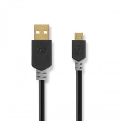 USB-Kabel | USB 2.0 | USB-A Male | USB Micro-B Male | 480 Mbps | Verguld | 1.00 m | Rond | PVC | Antraciet | Doos - ccbw60500at10