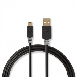 USB-Kabel | USB 2.0 | USB-A Male | USB Mini-B 5-Pins Male | 480 Mbps | Verguld | 2.00 m | Rond | PVC | Antraciet | Polybag - ccbp60300at20