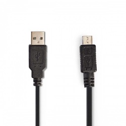 USB-Kabel | USB 2.0 | USB-A Male | USB Micro-B Male | 480 Mbps | Vernikkeld | 2.00 m | Gekruld | PVC | Zwart | Envelop - ccgp60540bk20