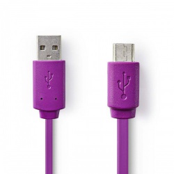 USB-Kabel | USB 2.0 | USB-A Male | USB Micro-B Male | 2.5 W | 480 Mbps | Vernikkeld | 1.00 m | Plat | PVC | Violet | Polybag - ccgp60410vt10