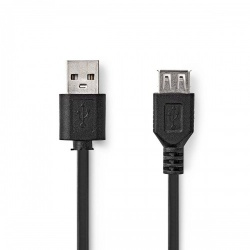 USB-Kabel | USB 2.0 | USB-A Male | USB-A Female | 480 Mbps | Vernikkeld | 2.00 m | Rond | PVC | Zwart | Doos - ccgb60010bk20