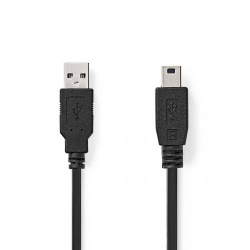 USB-Kabel | USB 2.0 | USB-A Male | USB Mini-B 5-Pins Male | 480 Mbps | Vernikkeld | 2.00 m | Rond | PVC | Zwart | Doos - ccgb60300bk20