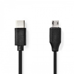 USB-Kabel | USB 2.0 | USB-C™ Male | USB Micro-B Male | 60 W | 480 Mbps | Vernikkeld | 1.00 m | Rond | PVC | Zwart | Blister - ccgb60750bk10