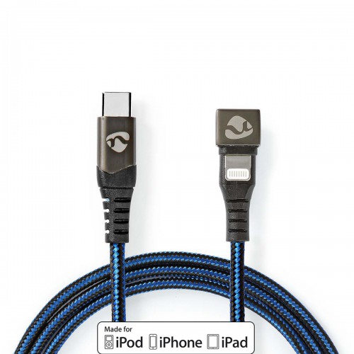 USB-Kabel | USB 2.0 | Apple Lightning 8-Pins | USB-C™ Male | 60 W | 480 Mbps | Vernikkeld | 2.00 m | Rond | Gevlochten / Nylon | Blauw / Zwart | Cover Window Box - gctb39650al20