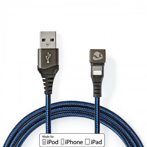 USB-Kabel | USB 2.0 | Apple Lightning 8-Pins | USB-A Male | 12 W | 480 Mbps | Vernikkeld | 1.00 m | Rond | Gevlochten / Nylon | Blauw / Zwart | Cover Window Box - gctb39300al10
