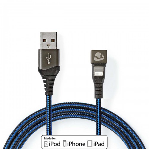 USB-Kabel | USB 2.0 | Apple Lightning 8-Pins | USB-A Male | 12 W | 480 Mbps | Vernikkeld | 2.00 m | Rond | Gevlochten / Nylon | Blauw / Zwart | Cover Window Box - gctb39300al20
