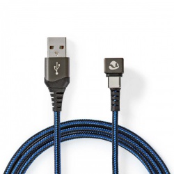 USB-Kabel | USB 2.0 | USB-A Male | USB-C™ Male | 480 Mbps | Verguld | 1.00 m | Rond | Gevlochten / Nylon | Blauw / Zwart | Cover Window Box - gctb60600bk10