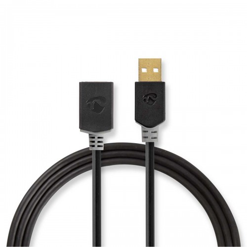 USB-Kabel | USB 2.0 | USB-A Male | USB-A Female | 480 Mbps | Verguld | 3.00 m | Rond | PVC | Antraciet | Doos - ccbw60010at30
