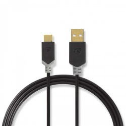 USB-Kabel | USB 2.0 | USB-A Male | USB-C™ Male | 60 W | 480 Mbps | Verguld | 2.00 m | Rond | PVC | Antraciet | Doos - ccbw60601at20