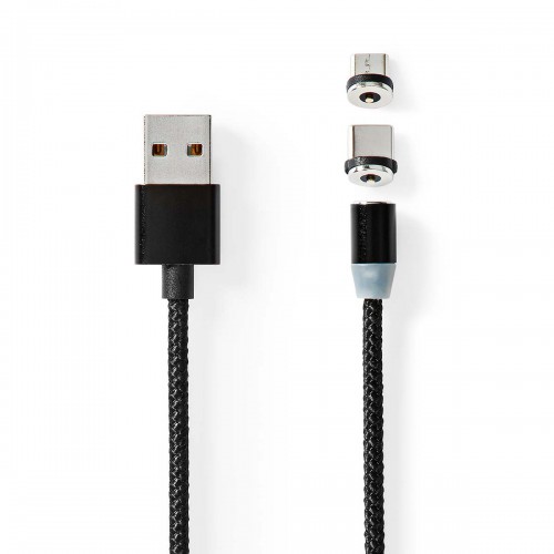 USB-Kabel | USB 2.0 | USB-A Male | USB Micro-B Male / USB-C™ Male | 10 W | No Data Transfer | Vernikkeld | 2.00 m | Rond | Nylon | Zwart | Doos - ccgb60630bk20