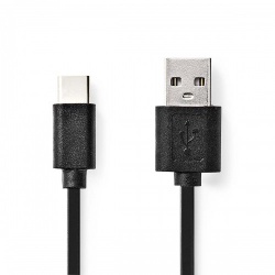 USB-Kabel | USB 2.0 | USB-A Male | USB-C™ Male | 15 W | 480 Mbps | Vernikkeld | 2.00 m | Rond | PVC | Zwart | Label - ccgl60600bk20