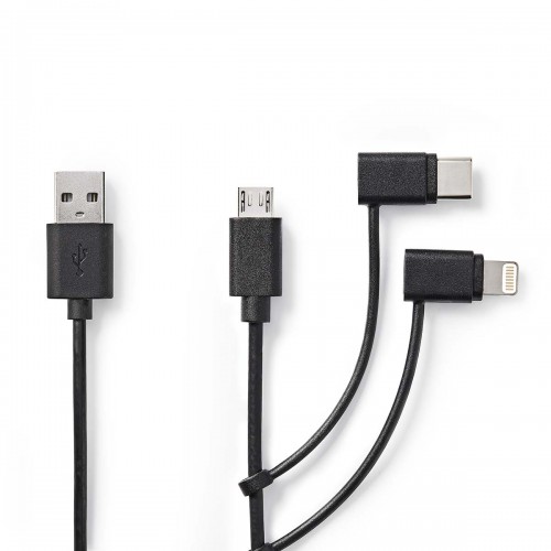 3-in-1-Kabel | USB 2.0 | USB-A Male | Apple Lightning 8-Pins / USB Micro-B Male / USB-C™ Male | 480 Mbps | 1.00 m | Vernikkeld | Rond | PVC | Zwart | Label - ccgl60620bk10