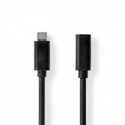 USB-Kabel | USB 3.2 Gen 1 | USB-C™ Male | USB-C™ Female | 60 W | 4K@60Hz | 5 Gbps | Vernikkeld | 2.00 m | Rond | PVC | Zwart | Label - ccgl64010bk20