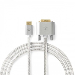 HDMI™ Kabel | HDMI™ Connector | DVI-D 24+1-Pins Male | 2560x1600 | Verguld | 2.00 m | Recht | Gevlochten | Zilver | Cover Window Box - cctb34800al20
