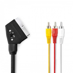 SCART-Kabel | SCART Male | 3x RCA Male | Vernikkeld | Schakelbaar | 480p | 1.00 m | Rond | PVC | Zwart | Polybag - cvgp31130bk10