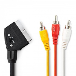 SCART-Kabel | SCART Male | 3x RCA Male | Vernikkeld | Schakelbaar | 480p | 2.00 m | Rond | PVC | Zwart | Label - cvgt31130bk20