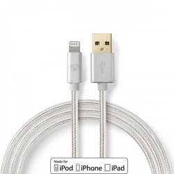 Lightning Kabel | USB 2.0 | Apple Lightning 8-Pins | USB-A Male | 480 Mbps | Verguld | 3.00 m | Rond | Gevlochten / Nylon | Aluminium | Cover Window Box - cctb39300al30