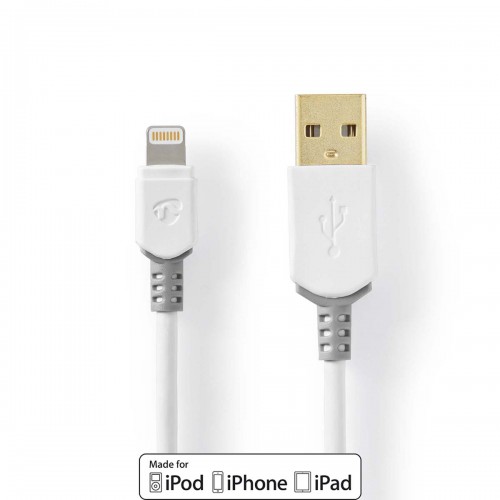 Lightning Kabel | USB 2.0 | Apple Lightning 8-Pins | USB-A Male | 480 Mbps | Verguld | 3.00 m | Rond | PVC | Grijs / Wit | Doos - ccbw39300wt30