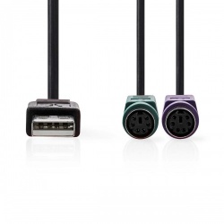 2-in-1-Kabel | USB 2.0 | USB-A Male | 2x PS/2 Female | 480 Mbps | 0.30 m | Vernikkeld | Rond | PVC | Zwart | Doos - ccgb60830bk03