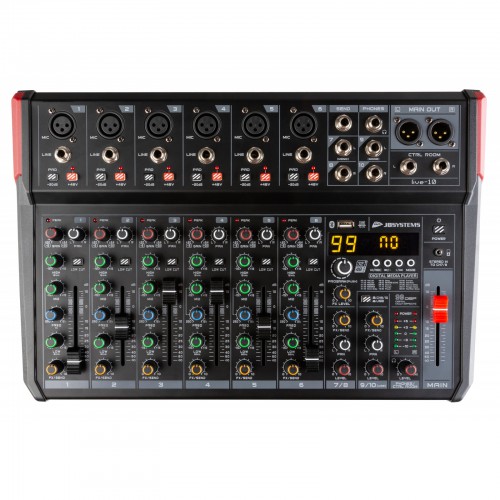 Veelzijdige PA-mixer in een handig compact formaat, 10 ingangen / 8 kanalen - live-10