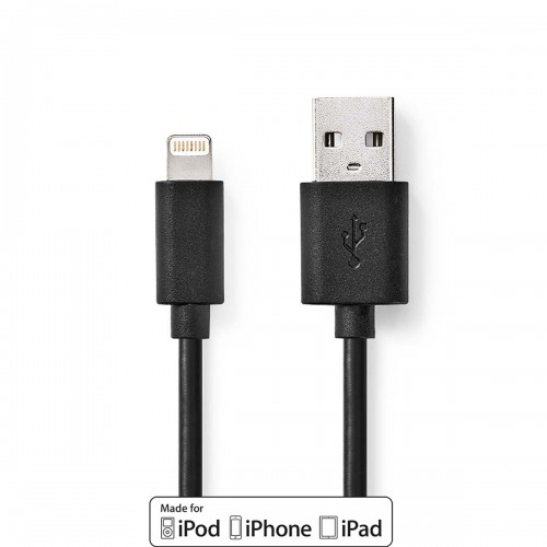 Lightning Kabel | USB 2.0 | Apple Lightning 8-Pins | USB-A Male | 480 Mbps | Vernikkeld | 2.00 m | Rond | PVC | Zwart | Polybag - ccgp39300bk20