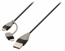 2-in-1 Data en Oplaadkabel USB A Male - Micro-B Male 1.00 m Zwart + Lightning-Adapter - bbm39400b10