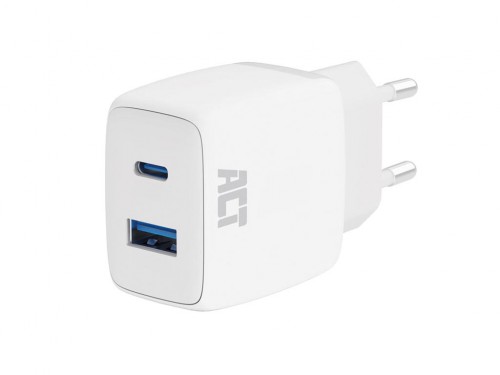 usb-c & usb-a oplader 20w met power delivery pps, quick charge, ganfast - actac2122