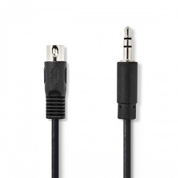 DIN-Audiokabel | DIN 5-Pins Male | 3,5 mm Male | Vernikkeld | 2.00 m | Rond | PVC | Zwart | Label - cagl20100bk20