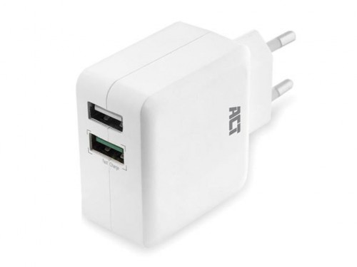 usb-oplader, 2 x usb-a, quick charge 3.0-functie, 30 w, 4 a, wit - actac2125