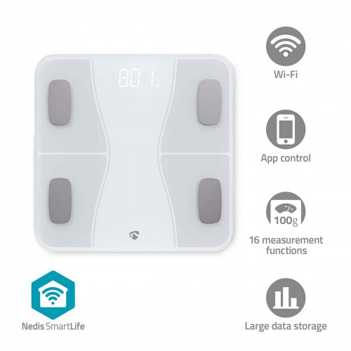 SmartLife Personenweegschaal | Bluetooth® | BMI / BMR / Botten / Gewicht / Spieren / Vet / Water | 12 | Piekbelasting: 180 kg | Android™ / IOS | ABS / Glas | Wit - bthps11wt