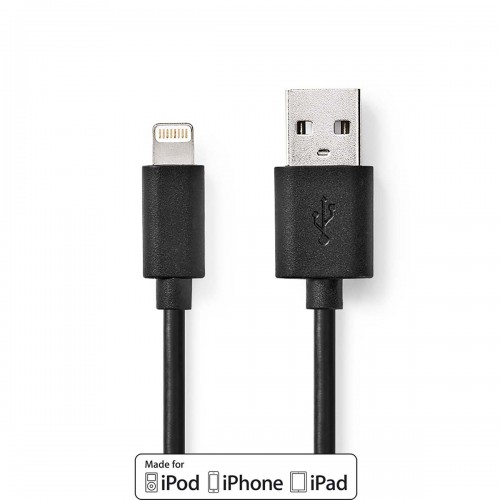Lightning Kabel | USB 2.0 | Apple Lightning 8-Pins | USB-A Male | 480 Mbps | Vernikkeld | 1.00 m | Rond | PVC | Zwart | Label - ccgl39300bk10