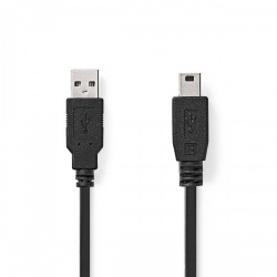USB-Kabel | USB 2.0 | USB-A Male | USB Mini-B 5-Pins Male | 480 Mbps | Vernikkeld | 2.00 m | Rond | PVC | Zwart | Label - ccgl60300bk20