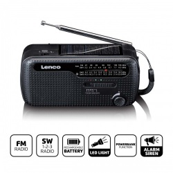Draagbare opwindbare noodradio zaklamp en powerbank in één - Zwart - mcr-113bk