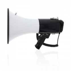 Megafoon | Maximaal bereik: 1500 m | Maximale volume: 120 dB | Afneembare Microfoon | Ingebouwde sirene | Opnamefunctie | USB-weergave | Schouder riem | Wit / Zwart - meph250wt