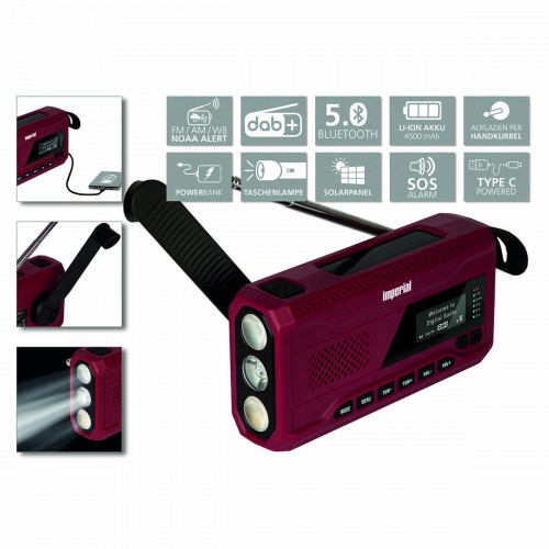 DABMAN OR 2 Mobiele DAB+ / FM / Bluetooth-buitenradio / zwengelradio Rood - 22-106-00