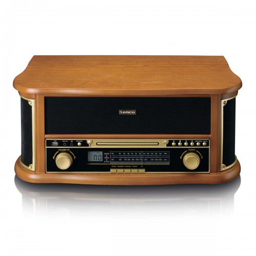Houten retro platenspeler met Bluetooth® AM/FM-radio USB-codering CD-speler cassettespeler en ingebouwde luidsprekers - tcd-2551wd