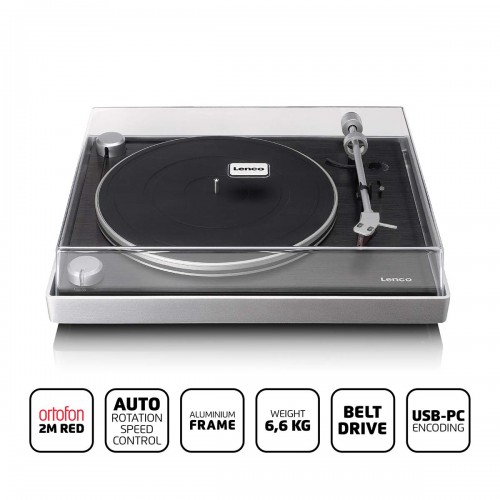 Platenspeler met zichtbare snaaraandrijving, geborsteld aluminium frame en Ortofon 2M RED cassette Zwart - l-455bk