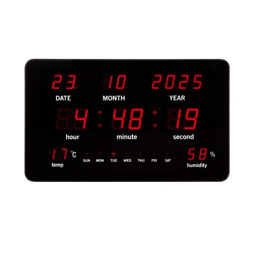 wandklok met led-display - 37,8 x 25,8 x 2,5 cm - wc219
