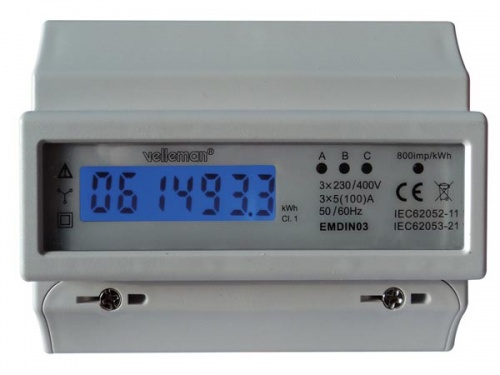 driefasige kwh-meter voor din-rail montage - 7 modules - emdin03